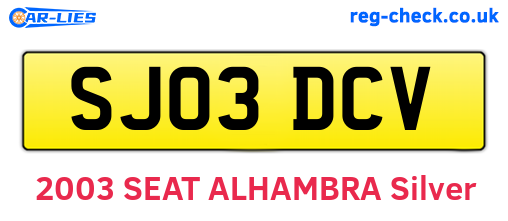 SJ03DCV are the vehicle registration plates.