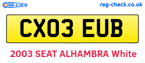 CX03EUB are the vehicle registration plates.