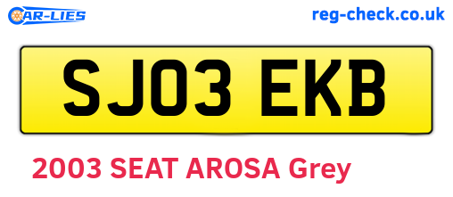 SJ03EKB are the vehicle registration plates.