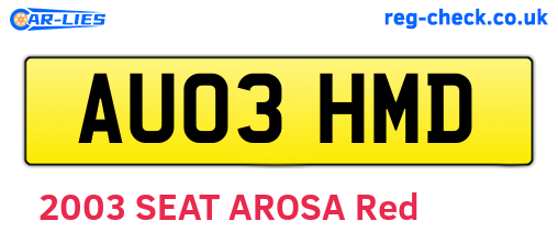 AU03HMD are the vehicle registration plates.