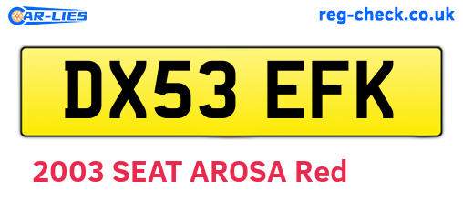 DX53EFK are the vehicle registration plates.