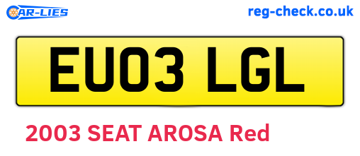 EU03LGL are the vehicle registration plates.