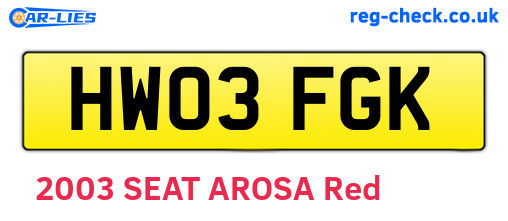 HW03FGK are the vehicle registration plates.
