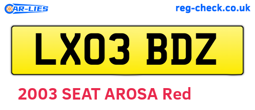 LX03BDZ are the vehicle registration plates.