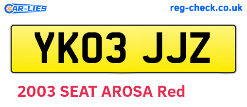 YK03JJZ are the vehicle registration plates.