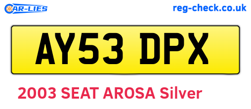AY53DPX are the vehicle registration plates.