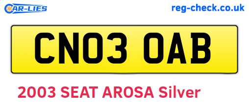 CN03OAB are the vehicle registration plates.