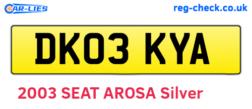 DK03KYA are the vehicle registration plates.