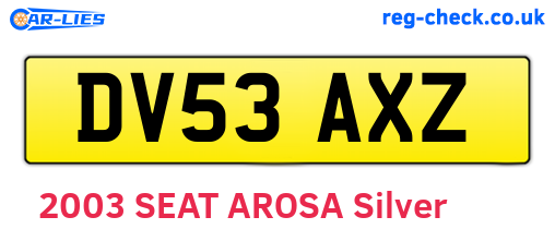 DV53AXZ are the vehicle registration plates.