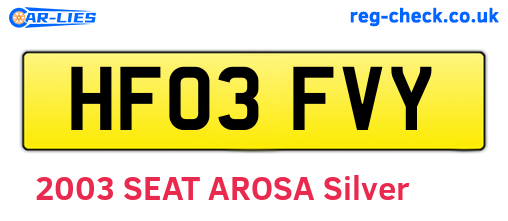 HF03FVY are the vehicle registration plates.