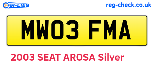 MW03FMA are the vehicle registration plates.
