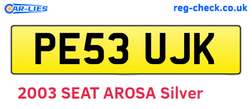 PE53UJK are the vehicle registration plates.