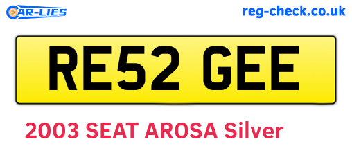 RE52GEE are the vehicle registration plates.