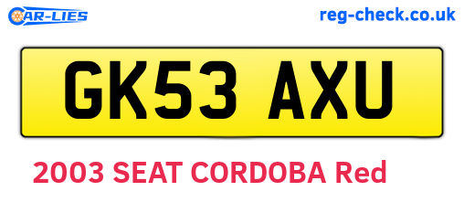 GK53AXU are the vehicle registration plates.