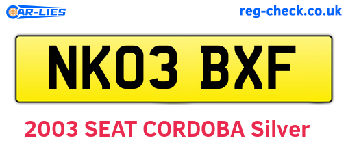 NK03BXF are the vehicle registration plates.