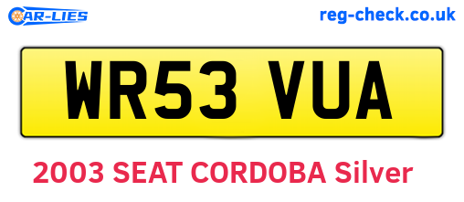 WR53VUA are the vehicle registration plates.