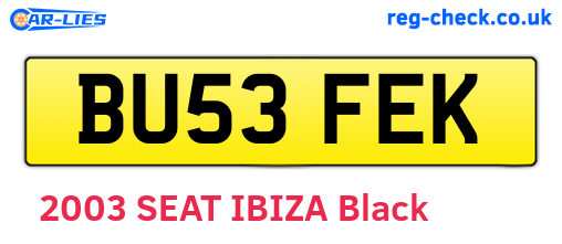 BU53FEK are the vehicle registration plates.