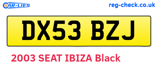 DX53BZJ are the vehicle registration plates.
