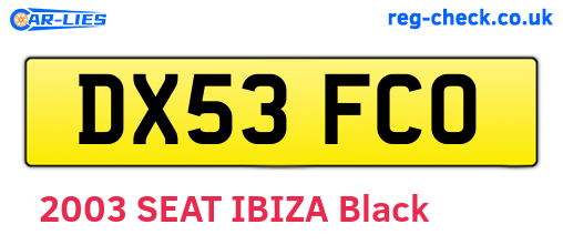 DX53FCO are the vehicle registration plates.