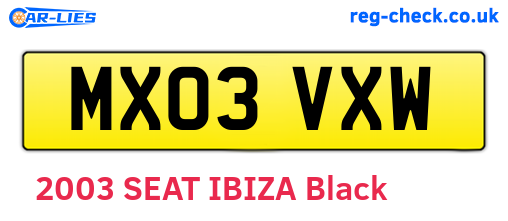 MX03VXW are the vehicle registration plates.