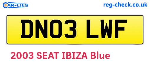 DN03LWF are the vehicle registration plates.