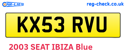 KX53RVU are the vehicle registration plates.