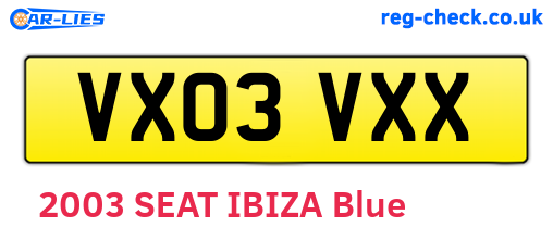 VX03VXX are the vehicle registration plates.