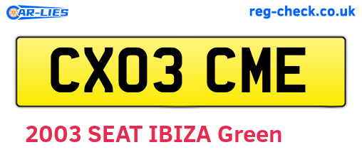 CX03CME are the vehicle registration plates.