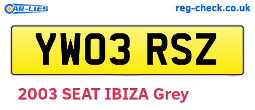 YW03RSZ are the vehicle registration plates.
