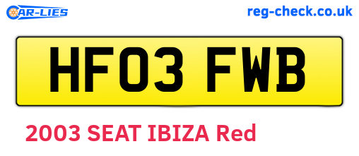 HF03FWB are the vehicle registration plates.