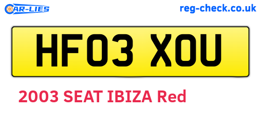 HF03XOU are the vehicle registration plates.
