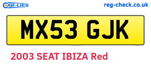MX53GJK are the vehicle registration plates.