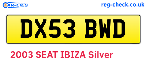 DX53BWD are the vehicle registration plates.