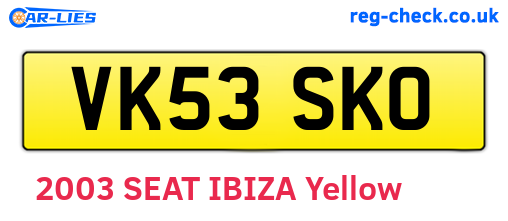VK53SKO are the vehicle registration plates.
