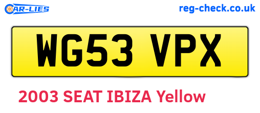 WG53VPX are the vehicle registration plates.