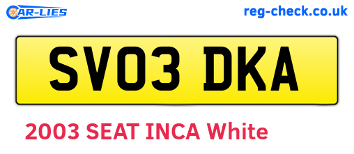 SV03DKA are the vehicle registration plates.