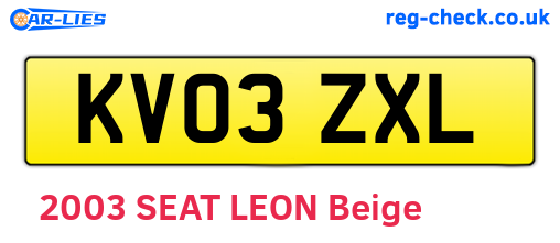 KV03ZXL are the vehicle registration plates.