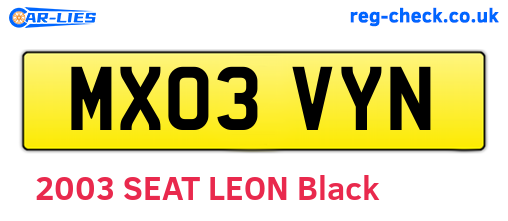 MX03VYN are the vehicle registration plates.