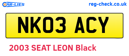 NK03ACY are the vehicle registration plates.