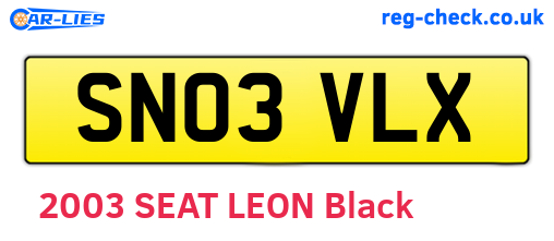 SN03VLX are the vehicle registration plates.