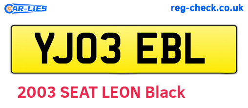 YJ03EBL are the vehicle registration plates.