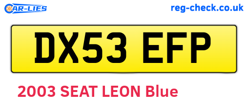 DX53EFP are the vehicle registration plates.