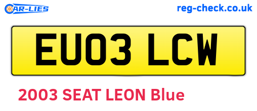 EU03LCW are the vehicle registration plates.