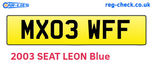 MX03WFF are the vehicle registration plates.