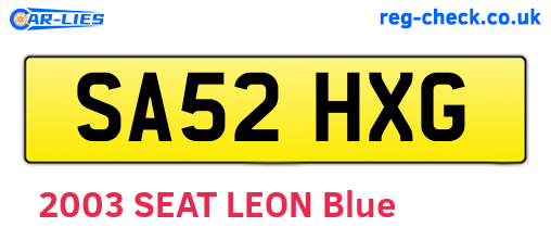 SA52HXG are the vehicle registration plates.