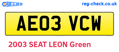AE03VCW are the vehicle registration plates.