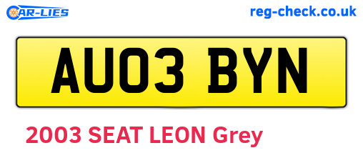 AU03BYN are the vehicle registration plates.