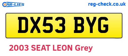 DX53BYG are the vehicle registration plates.