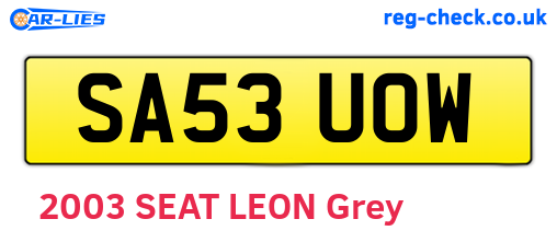 SA53UOW are the vehicle registration plates.
