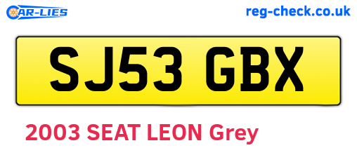 SJ53GBX are the vehicle registration plates.